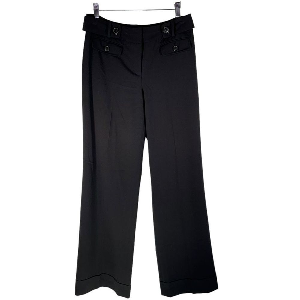 Ann Taylor Women's High-Rise Wide-Leg Button Dress Pants‎ Black Size 4 Curvy Fit